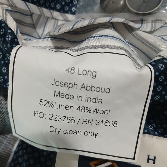 NWOT Joseph Abboud 48L Linen & Wool Grey Window Pane Lined Blazer tailored fit - Picture 5 of 14